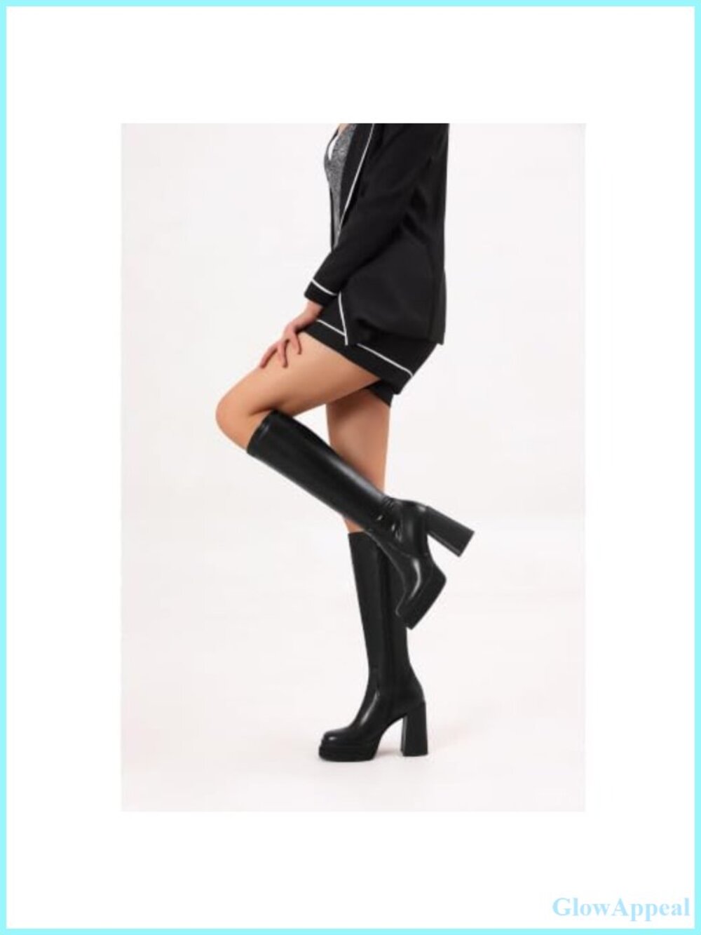 Women's Faux Leather Knee High Boots Chunky Heel Round Toe Side Zip Tall Boots - Picture 5 of 6